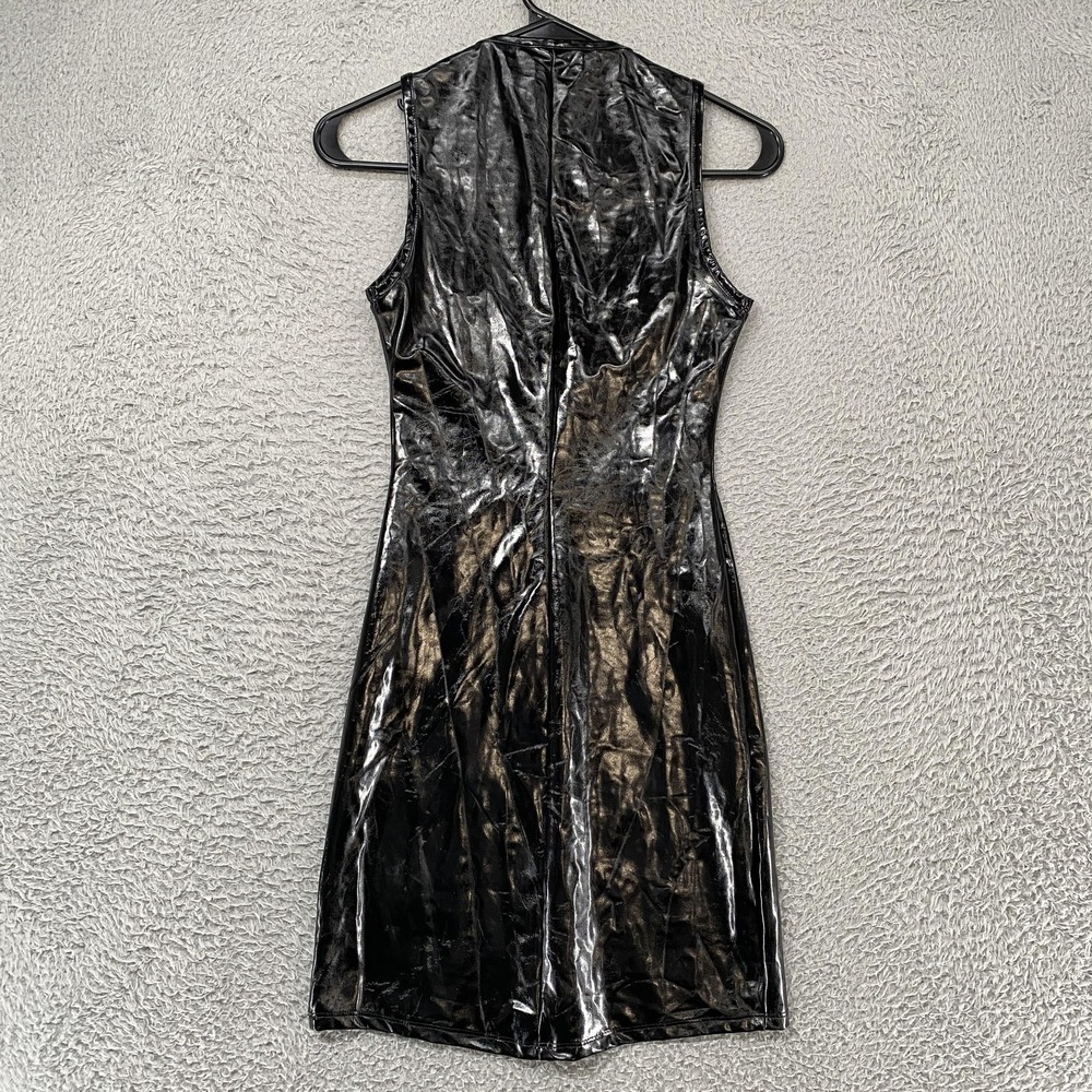 Patrice Catanzaro Dress Womens XS Black Wet Look Zip Front Bodycon Rave Sexy - Picture 10 of 14